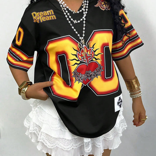 Summer Short-sleeved Women's T-shirt V-neck Letter Printing