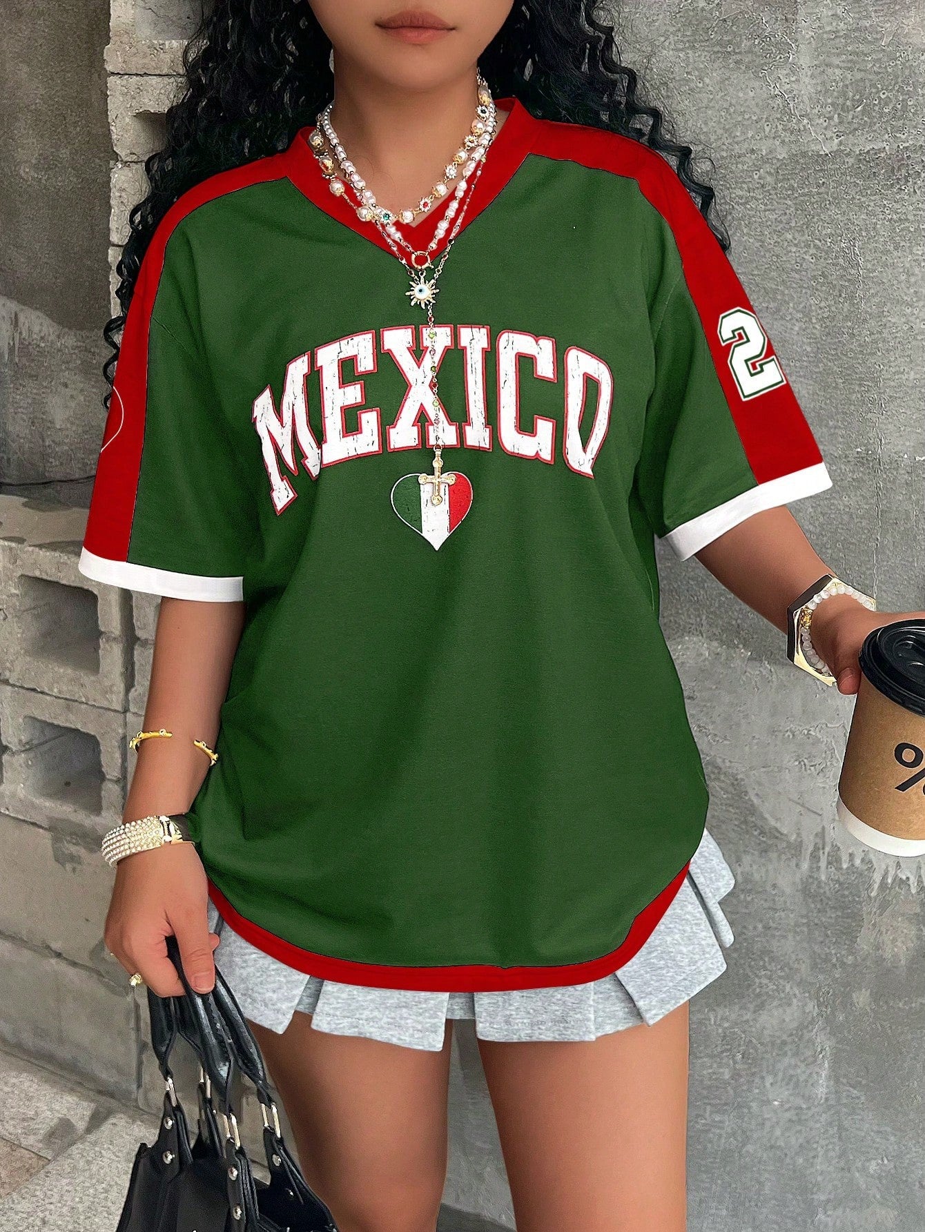 Summer Short-sleeved Women's T-shirt V-neck Letter Printing